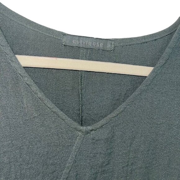 Cut Loose Womens Dress Size Small Green Faux Wrap Midi Pockets V Neck Casual - Picture 3 of 8